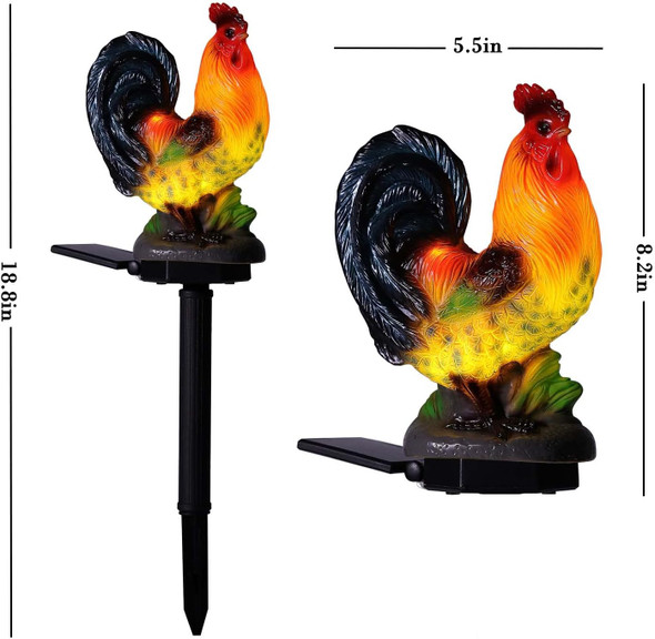 Solar Rooster Lights Outdoor DecorativeSolar Chicken Decor Garden Stakes LightsWaterproof Chicken Statue With Led Lights Yard Art For Pathway Lawn Patio Courtyard Backyard(Warm White)