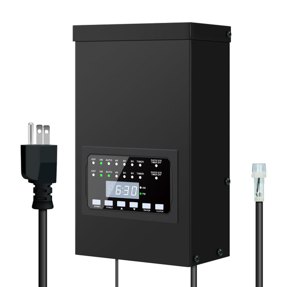 Zhengxi 300W Low Voltage Landscape Lighting Transformer Outdoor Patio Transformer With 2 Individually Controlled Outputs 120V To 12V/14V With Timer And Light Sensor Zhengxi 300W Low Voltage Landscape Lighting Transformer Outdoor Patio Transformer With 2 Individually Controlled Outputs 120V To 12V/14V With Timer And Light Sensor