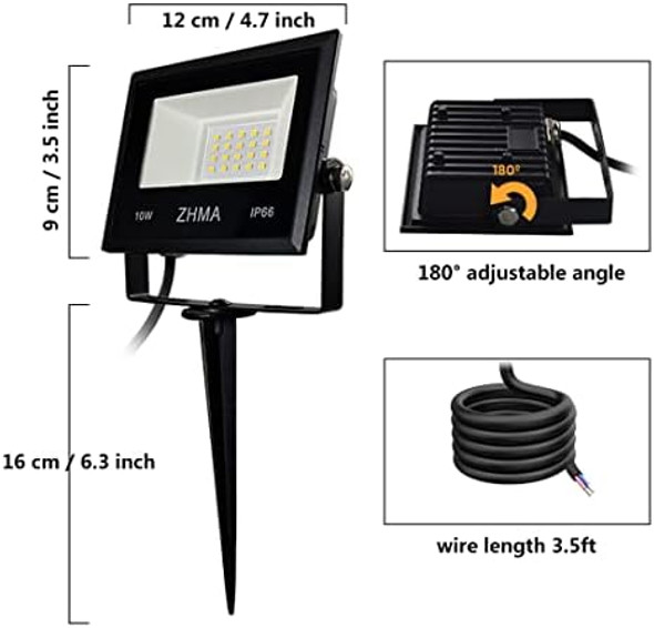 10W Led Landscape Lights 12V Low Voltage Warm White Ip66 Waterproof Garden Flood Light For Pathway Lighting Yard Lawn Wall Trees Lighting Outdoor Spotlights With Spike Stand [10 Pack]