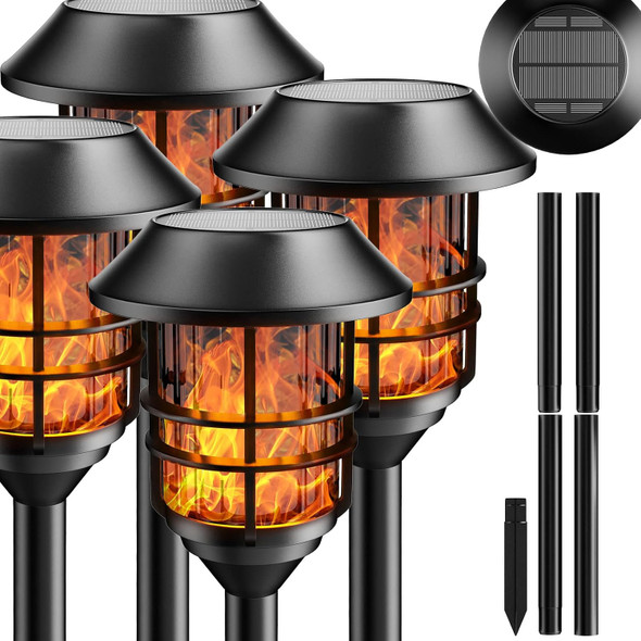 Zoohar Solar Outdoor Lights Waterproof Pathway Torches Led Metal Landscape Path Lights For Garden Patio Balcony & Pool (Pack Of 4)