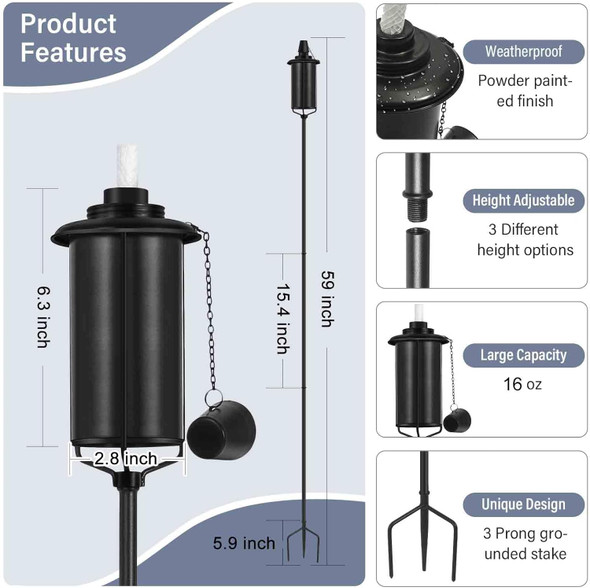 Zszmfh 4 Pack Metal Torch For Outside 16Oz Outdoor Metal Torch Garden Décor59-Inch d Citronella Torches With 3-Prong Grounded Stake Table Top Torches For Party Patio Pathway Zszmfh 4 Pack Metal Torch For Outside 16Oz Outdoor Metal Torch Garden Décor59-Inch d Citronella Torches With 3-Prong Grounded Stake Table Top Torches For Party Patio Pathway