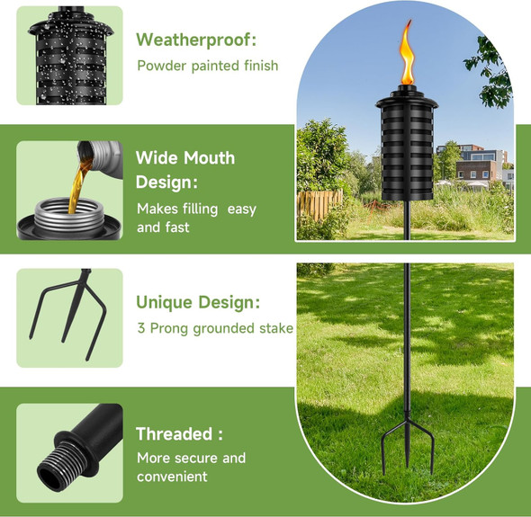 Zszmfh 6 Pcs Metal Torch For Outside 16 Oz Outdoor Metal Torch Garden Décor59-Inch d Citronella Torches With 3-Prong Grounded Stake Table Top Torches For Party Patio Pathway Zszmfh 6 Pcs Metal Torch For Outside 16 Oz Outdoor Metal Torch Garden Décor59-Inch d Citronella Torches With 3-Prong Grounded Stake Table Top Torches For Party Patio Pathway