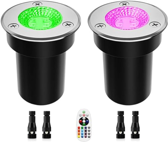 Zuckeo Rgb Low Voltage Landscape Lights Led Color Changing Well Lights Outdoor In Ground Light 12-24V Landscape Lighting For Garden Yard Pathway 2Pack