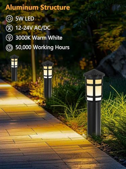 Zuckeo Low Voltage Landscape Pathway Lights 5W Outdoor Landscape Lighting 12-24V 3000K Aluminum Wired Led Bollard Path Lights Waterproof For Walkway Yard Garden 12Pack Zuckeo Low Voltage Landscape Pathway Lights 5W Outdoor Landscape Lighting 12-24V 3000K Aluminum Wired Led Bollard Path Lights Waterproof For Walkway Yard Garden 12Pack