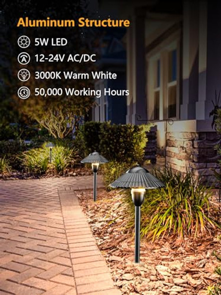 Zuckeo Low Voltage Landscape Lights 5W Aluminum Pathway Lights12V-24V Outdoor Landscape Lighting 3000K Wired Path Light For Yard Garden Walkway Ip66 Waterproof 12Pack With Connector