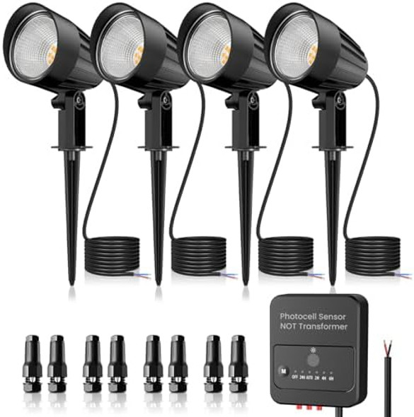 Zzxx 12W Low Voltage Landscape Lighting Led Landscape Lights With Photocell Sensor 2700K 1200Lm Super Warm White Outdoor Spotlight Ac/Dc 12V-24V Ip66 Waterproof For Yard Garden Pathway House (4 Pack)