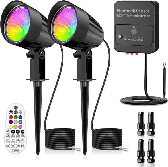 Zzxx Low Voltage Landscape Lighting Kit Outdoor Spotlight Rgbw Color Changing Lights Remote Control 15W 12V-24V Ip66 Waterproof Photocell Sensor For Holiday Garden Pathway Yard 2 Pack With Connectors Zzxx Low Voltage Landscape Lighting Kit Outdoor Spotlight Rgbw Color Changing Lights Remote Control 15W 12V-24V Ip66 Waterproof Photocell Sensor For Holiday Garden Pathway Yard 2 Pack With Connectors