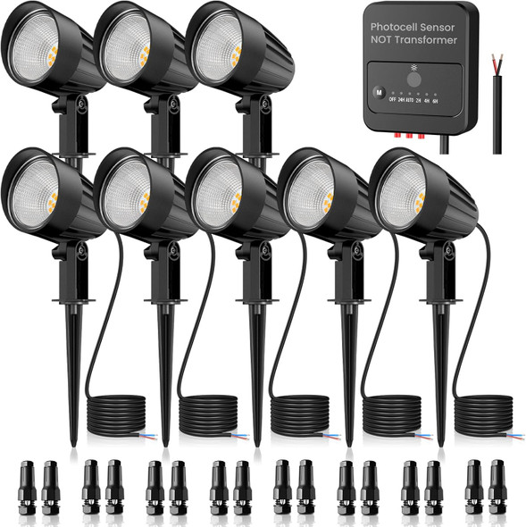 Zzxx Low Voltage Landscape Lighting 12W 2700K Landscape Spotlights With Photocell Sensor 1200Lm Super Warm White Led Lighting Outdoor Ip66 Waterproof Ac/Dc 12V-24V For Yard Garden Pathway Tree(8 Pack)