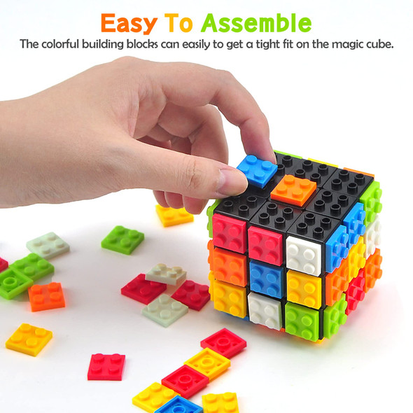 Acrofek Speed Cube 3X3X3 Build-On Brick Cube With Building Blocks Brain Teaser Magic Cube Puzzles, Creative Cube Toys For Beginners Adults & Kids (Black)