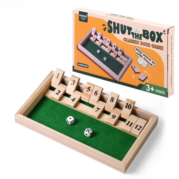 Aiuaza Shut The Box Dice Game,Wooden Board Games 2-Person Competitive, Traditional Bar, Travel, Family, Fun Math(Small-Sized)