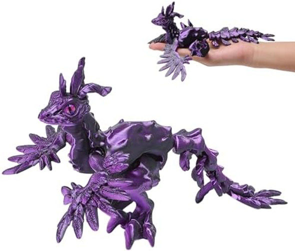 Aoontyen 3D Printed Dragon With Wings Flying,Articulated Flexible Joints Toys, Birthday Easter Christmas Desk Pet Home Office Decor Desk Toys, Fidget Toys For Kids Ages 3 4 5 (Purple)
