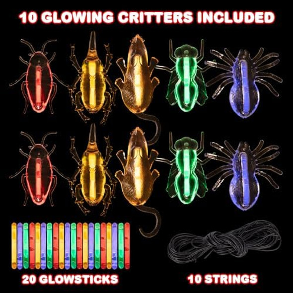 Artcreativity Glow In The Dark Bugs And Critters - 40 Pc Fake Bug Set - Includes 10 Fake Critters, 20 Glowsticks, And 10 Lanyard Strings - Glowing Toy Insects - Glow In The Dark Toys For Party Favors Artcreativity Glow In The Dark Bugs And Critters - 40 Pc Fake Bug Set - Includes 10 Fake Critters, 20 Glowsticks, And 10 Lanyard Strings - Glowing Toy Insects - Glow In The Dark Toys For Party Favors