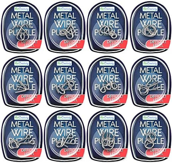 Artcreativity Gamie Brain Teaser Puzzles, Metal Wire Puzzle Set Of 12 Unique Individually Iq Wire Metal Puzzles - Fun Brain Teaser Iq Game - Great Educational Toy For Party Favor Kids And Adults Challenge