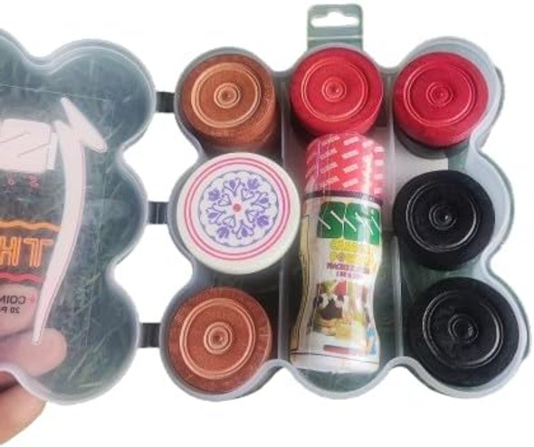 Atcusa Carrom Board Wooden Coins Set Of 20 Coins 1 Striker 1 Powder 20 Grams Professional Carrom Board Game Premium Veneer Wood Coins Set Combo - Tounament Grade