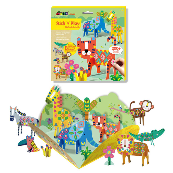 Avenir 3D Sticker Puzzle Game Of Safari Animals Educational 3D Cartoon Puzzles For Kids Themed Jigsaw Puzzles Art Crafts For Boys & Girls Birthday Creative Set For Children