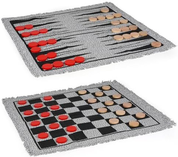 Axearte 2-In-1 Vintage Giant Checkers And Backgammon Game Set– 26" Outdoor Yard Board Game With 30 Wooden Checkers & 5 Dice – Jumbo Backgammon Set Backyard Game For Family Lawn Games, Outdoor & Indoor Play