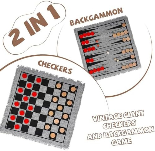 Axearte 2-In-1 Vintage Giant Checkers And Backgammon Game Set– 26" Outdoor Yard Board Game With 30 Wooden Checkers & 5 Dice – Jumbo Backgammon Set Backyard Game For Family Lawn Games, Outdoor & Indoor Play