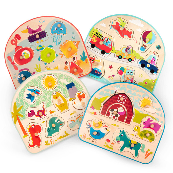 B. Toys – 4 Wooden Peg Puzzles – Dinosaurs, Sea Animals, Vehicles, Farm – Puzzles For Toddlers, Kids – 18+ Months B. Toys – 4 Wooden Peg Puzzles – Dinosaurs, Sea Animals, Vehicles, Farm – Puzzles For Toddlers, Kids – 18+ Months