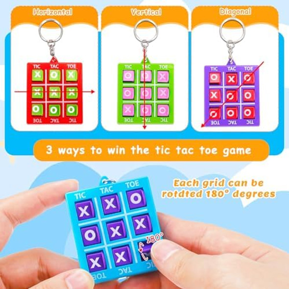 Basytodio 24Pcs Tic Tac Toe Game Birthday Party Favors Halloween Goodie Bags Stuffers For Kids 3-5 4-8 8-12 Classroom Treasure Chest Carnival Prize Box Toys Bulk Keychain Pinata Filler s For Girl Boy