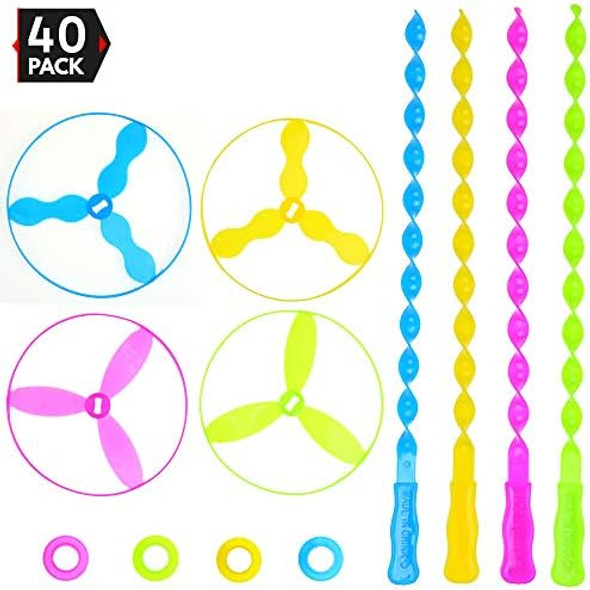 Big Mo'S Toys Flying Discs - Twist Disc Flyer Saucers With Launchers For Party Favors And Prizes Outdoor Toy - 40 Sets Big Mo'S Toys Flying Discs - Twist Disc Flyer Saucers With Launchers For Party Favors And Prizes Outdoor Toy - 40 Sets