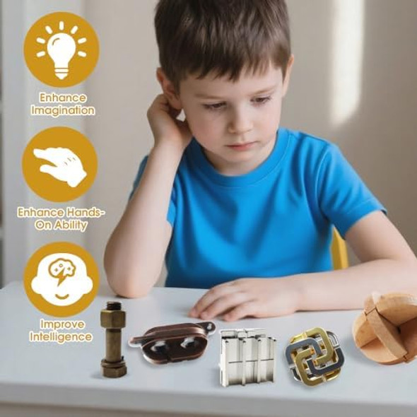 Blovec 8Pcs Brain Teaser Puzzles For Adults, Mind Puzzle Ancient Wooden And Metal Puzzles 3D Unlock Interlock Iq Education Puzzle Box Game For Adults