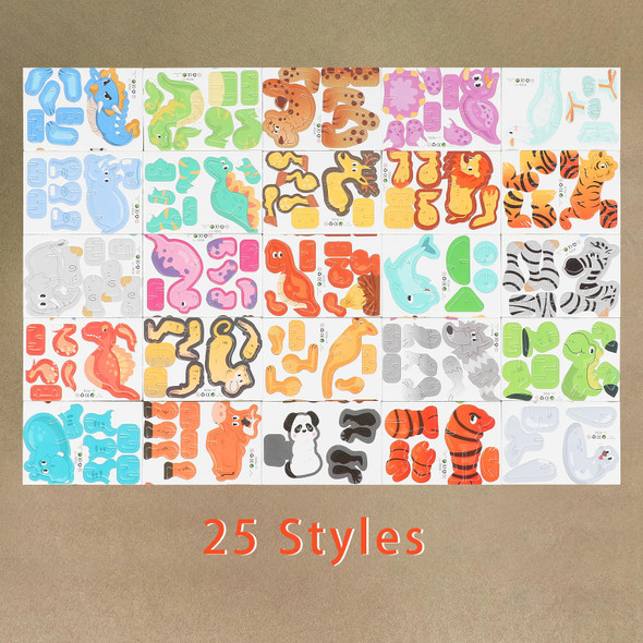 Ccinee 25 Pcs Educational 3D Cartoon Puzzles For Kids,3D Animal Learning Educational Paper Puzzle Game For Diy Crafts s
