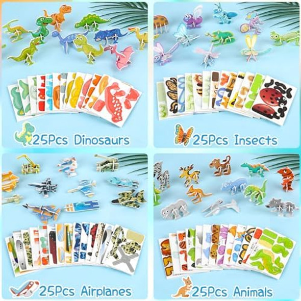 Ccinee 100 Pcs Educational 3D Cartoon Puzzle Toys For Kids,3D Animal Dinosaur Airplane Insect Learning Educational Montessori Toys Paper Puzzle Game For Diy Crafts Birthday s