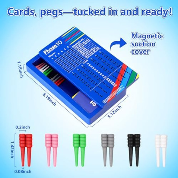 Cogniplay Wooden Score Board For Phase 10 Card Game With Peg Storage – Reusable Travel Score Tracking Board For Family Game Night, Camping Or Party – Game Night Accessory For Adults