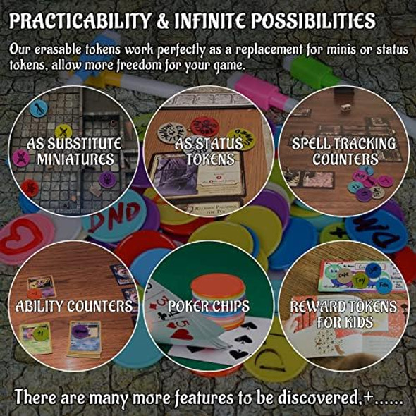 Czyy Dnd Wet & Dry Erase Tokens Set Of 100 Colorful Blank Counters - 1.5" Customizable & Reusable Game Discs For Dungeons & Dragons, Mtg, Bingo Clips And Any Tabletop Rpgs