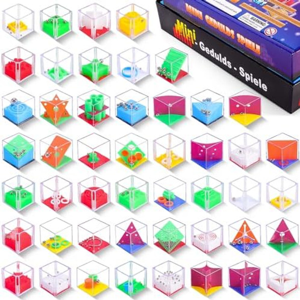 Dyrfolm 48 Pcs Brain Teaser Puzzles For Kids,Mini Maze Puzzle Cubes,Assorted 3D Brain Teaser Puzzle Cubes,Mini Fidget Puzzle Box,Balance Iq Maze Cube Game Party Favor Games Challenge Decompression