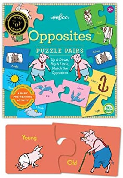 Eeboo: Opposites Puzzle Pairs, Educational Tool, Matching Images, Encourages Critical Thinking Skills In A Fun Way, Perfect For Ages 3 And Up