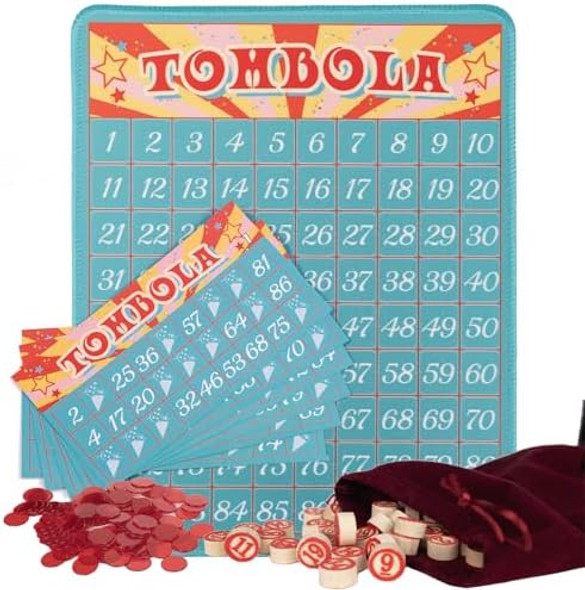 Extguds Tombola Bingo Game,Vintage Tombola Italian Game,Russian Lotto With Number1-90 For Lottery, For Up To 24 Players（Blue）