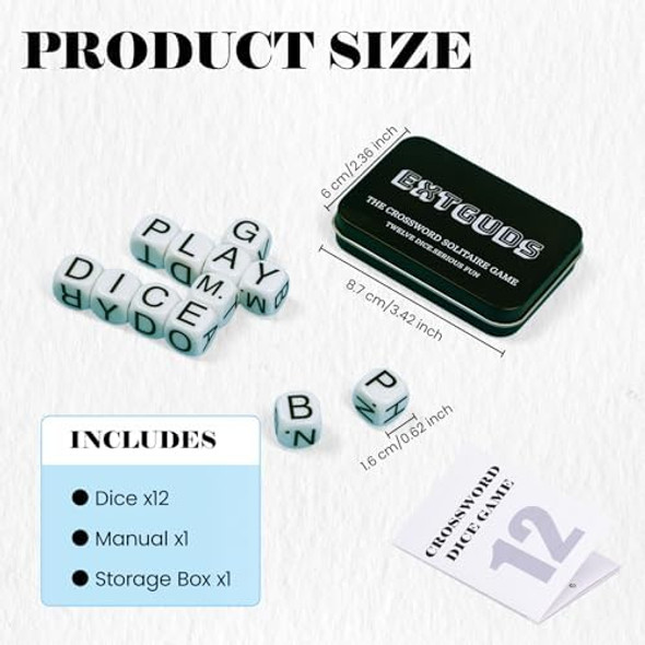 Extguds 12Pcs Crossword Dice Game Set, Word Spelling Dice Games,Travel Alphabet Spelling Board Game With Storage Case,Fun For Game Night Festive