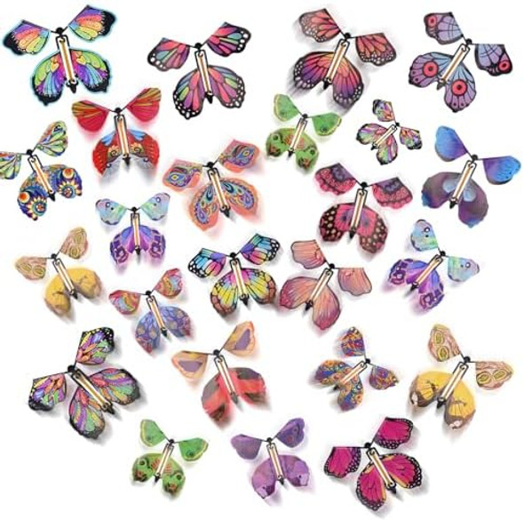 Gloreyan 20Pcs Flying Butterfly Toys, Magic Wind Up Colorful Flying Butterfly Surprise Toys For Surprise Explosion Box Wedding Birthday Party Book Greeting Card (20 Styles) Gloreyan 20Pcs Flying Butterfly Toys, Magic Wind Up Colorful Flying Butterfly Surprise Toys For Surprise Explosion Box Wedding Birthday Party Book Greeting Card (20 Styles)