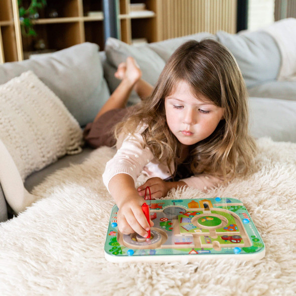 Haba Busy Board For Toddlers 2-4: Town Magnetic Maze Puzzle Game - Toddler Travel Toys For Preschoolers