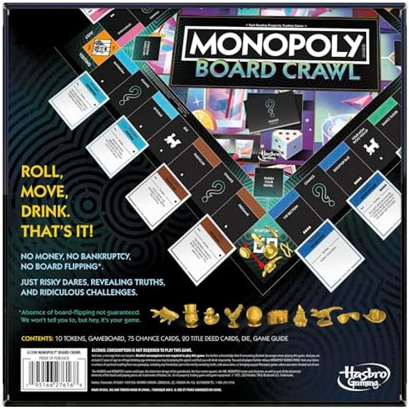 Hasbro Gaming Monopoly Board Crawl Game Official Monopoly Drinking Game For Adults Only Ages 21+ For 2-10 Players 30 Mins. Hilarious Adult Party Games