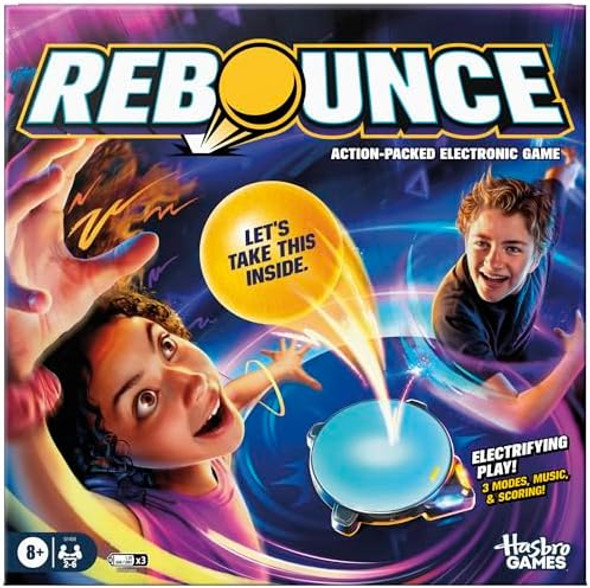 Hasbro Gaming Rebounce Game Indoor And Outdoor Electronic Action Game For Kids, Teens, And Adults Ages 8+ 2 To 6 Players 10 Mins. Family Travel Games