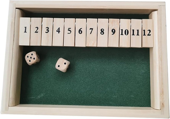 Hnhpetusa 1-12 Number Shut The Box Wooden Game, Fun Table Math Game With Wooden Board Popular Pub Game Travel Family Dice Game 2 Players Shut The Box Game 9 Spots Dice Game