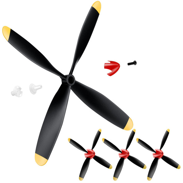 Hollowfly 3 Sets Spare Rc Plane Propellers Compatible With Mustang 400Mm P51 Rc Plane 4 Channel Remote Control Airplane 761-5, 761-5V2 With Propeller Savers Adapter(Red Nose)