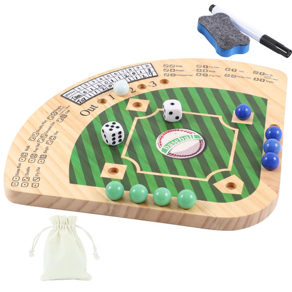 Horow Baseball Dice Board Game Thicken Wooden Travel Size Game With 3 Colors Marbles For 2 Players Baseball Themed Party For Adults & Families(3/9 Fan Shaped)