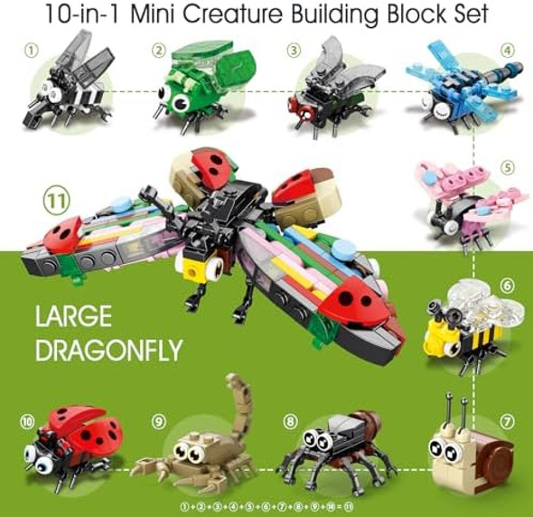 Ibrickpark Mini Creature Building Block Set, 10-In-1 Create 10 Fun Critters Or One Large Dragonfly, 318 Pieces, Stem Toy For Kids And Adults, Easter s, Party Favors, Holiday & Birthday Creative Ideas