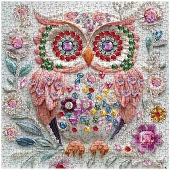 Ideabazar 3D Crystal Gem Owl Puzzles For Adults 1000 Pieces, Colorful Jewel Bird Flower Art Jigsaw Puzzles, Beautiful Diamond Animals Pretty Fantasy Puzzle