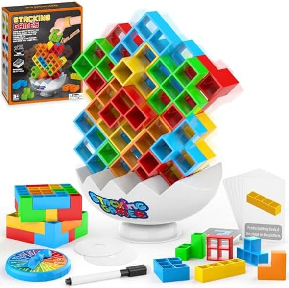 Iuuoi 70Pcs Tetra Board Game For Kids & Adults 4-8 8-12, Team Building Blocks Stacking Game, Stacking Balance Toy For Family Friend, 2 Players+ Family Games