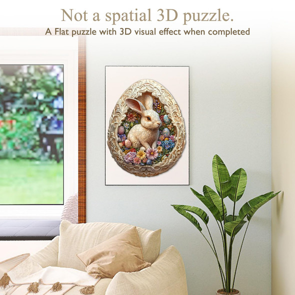 Kaayeewood Puzzles For Adults 100 Pices, 3D Rabbit Wooden Jigsaw Puzzle, Flat Puzzels With 3D Visual Effect, Eggshell World Easter Unique Shape Irregular Jigsaw Puzzles, Finished Puzzle Size Is 9.47.6In