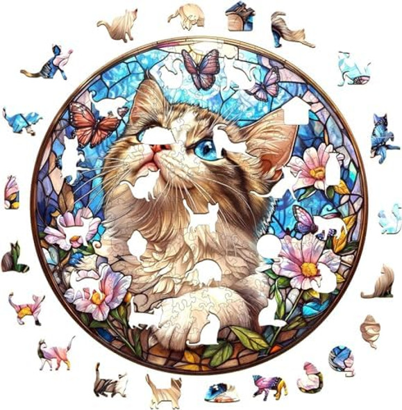 Kaayeewood Puzzles For Adults 200 Pices, Ragdoll Cat 3D Puzzles For Adults, Butterfly Ragdoll Cat Irregular Jigsaw Puzzles, Flat Puzzels With 3D Visual Effect, Finished Puzzle Size Is 11.4 X 11.4In