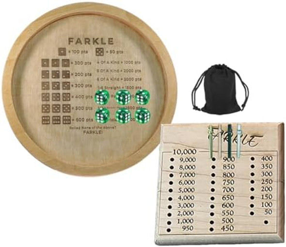 Kocak Gold Farkle Classic Dice Game Tray With Score Board - Wooden Dice Board Game For Family Game Night