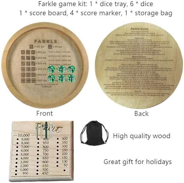 Kocak Gold Farkle Classic Dice Game Tray With Score Board - Wooden Dice Board Game For Family Game Night