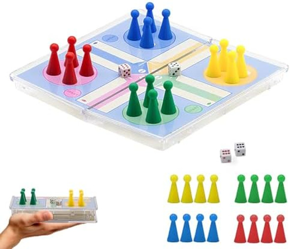 Kokosun Mini Ludo Game Board Set - 6″, Magnetic Folding Travel Board Game For Kids (Pocket Crystal Style)