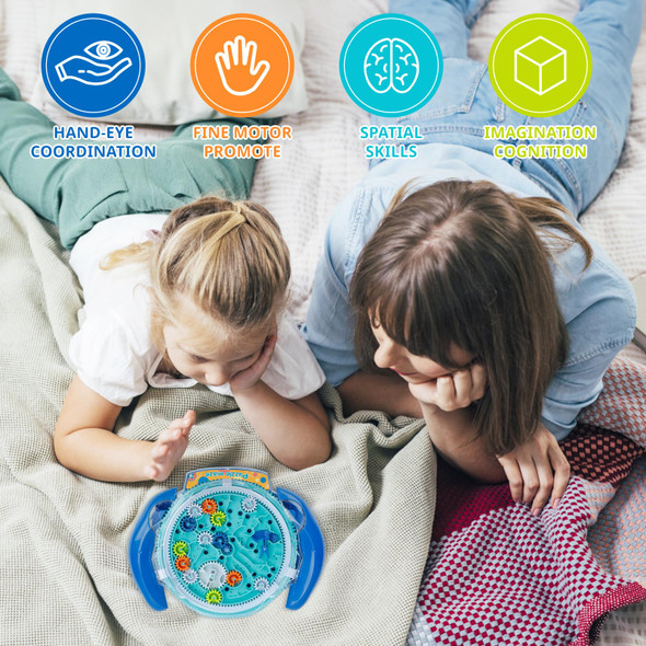 Lachland Mind Puzzles For Kids Ages 3-12, 3D Maze Puzzles, Brain Games, Brain Teasers Gravity Maze Ball Puzzle Toy s, Hard Challenge, Gear Wheel Labyrinth Game Maze With One Steel Marbles - Blue