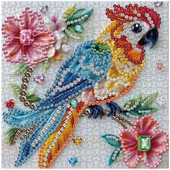 Larkipuzz 3D Crystal Diamond Parrot Jigsaw Puzzle 1000 Piece For Adult, Art Aesthetic Pretty Jewel Jigsaw Puzzles, Difficult Animal Beautiful Embroidery Puzzle